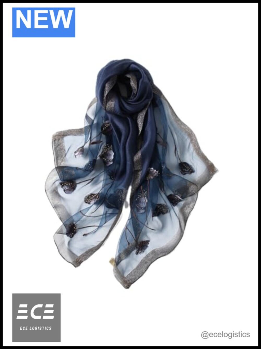 Sheer Silk Blend Embroidered Floral Shawl Scarf Wrap Women